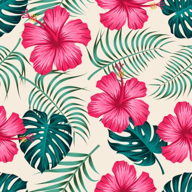 Floral seamless pattern with leaves. tropical background