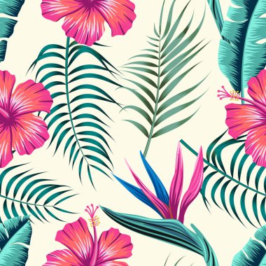 Tropical leaves, jungle leaves seamless floral pattern background