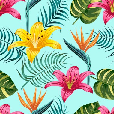 Floral seamless pattern with leaves. tropical background
