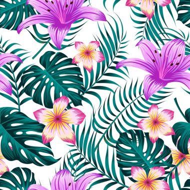 Floral seamless pattern with leaves. tropical background