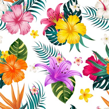 Floral seamless pattern with leaves. tropical background