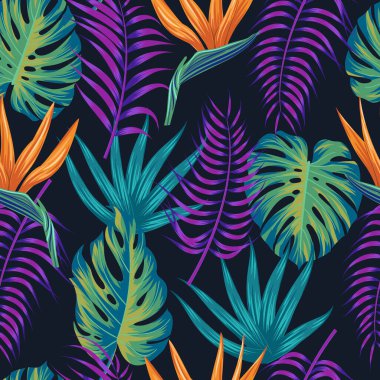 Tropical leaves, jungle leaves seamless floral pattern background