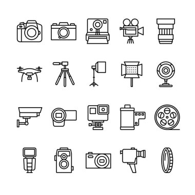Photography outline icon set stock