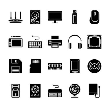 Set of Computer Hardware Icons Glyph