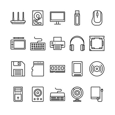 Set of Computer Hardware Outline Icon Style