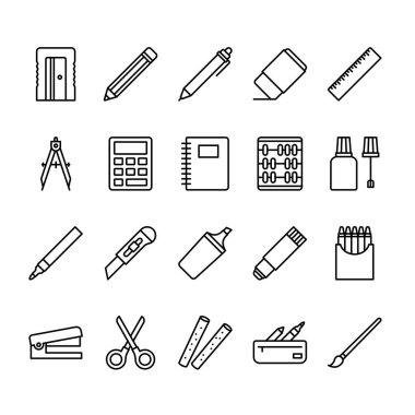 Set of School Equipment Outline Icon