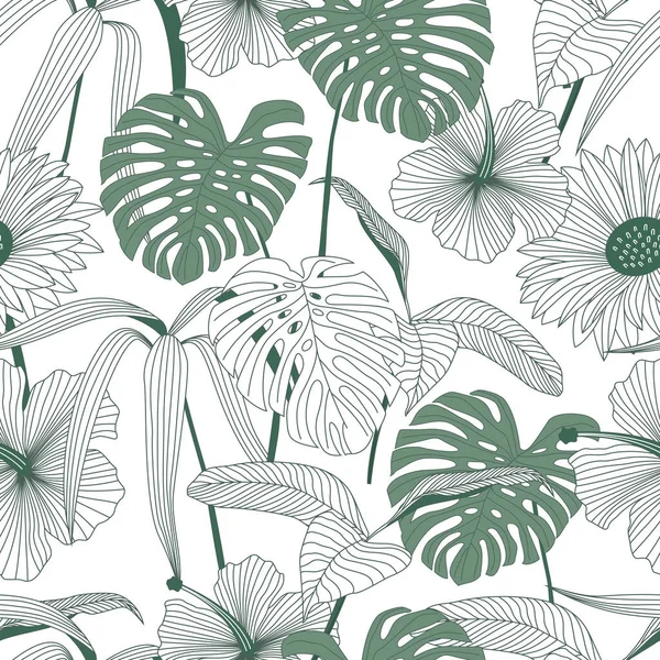 Tropical leaves, jungle leaves seamless floral pattern background