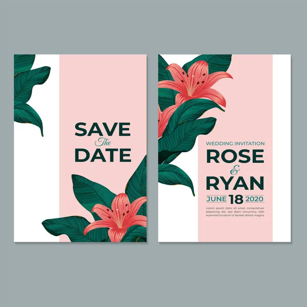 Wedding Invitation Card template, with leaf & floral background