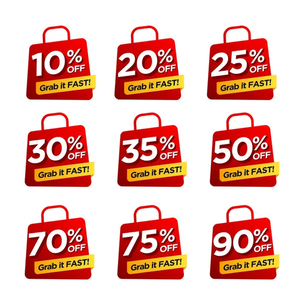 Sale Discount Tags Set Badges Template Shopping Bag — ストックベクタ