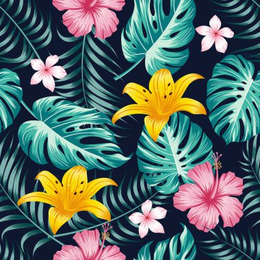 Floral seamless pattern with leaves. tropical background