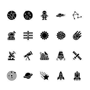 Set of Space Icons Glyph Style