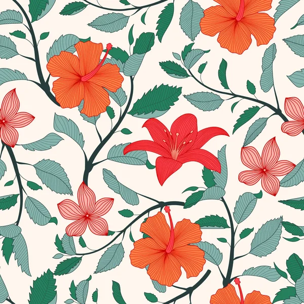 Floral seamless pattern with leaves. tropical background