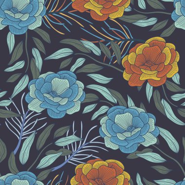 Floral seamless pattern with leaves. tropical background