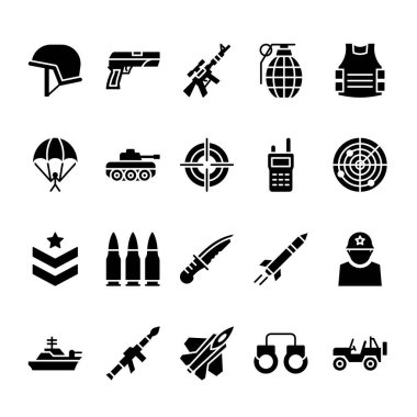 Set of Army Icons Glyph Style