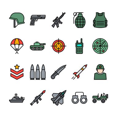 Army Filled outline icon set template