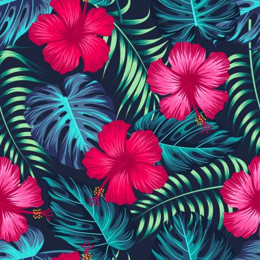 Floral seamless pattern with leaves. tropical background