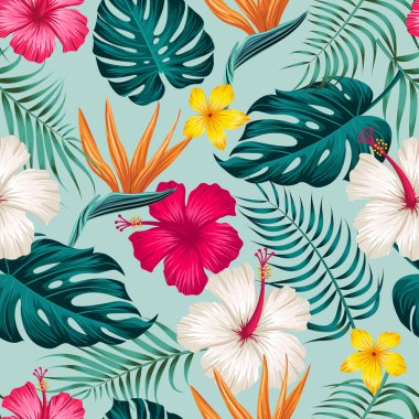 Floral seamless pattern with leaves. tropical background