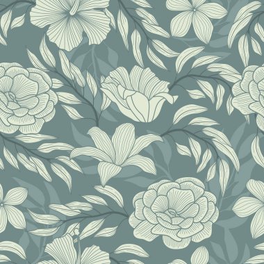 Floral seamless pattern with leaves. tropical background