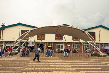 Belalczar, Caldas, Colombia-February 20, 2023:permanent tent in Crdoba square. 