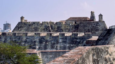 Cartagena, Kolombiya - 6 Ekim 2023: Kartagena 'daki Koloni Mimarisi: Büyük Duvar
