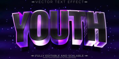 Düzenlenebilir metin efekti gençliği, 3d metalik ve parlak yazı tipi biçimi
