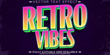 Retro titreşimler, klasik metin efekti, düzenlenebilir 70 'ler ve 80' lerin metin stili
