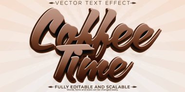 Kahve saati metin efekti, düzenlenebilir fasulye ve kahverengi metin tarzı