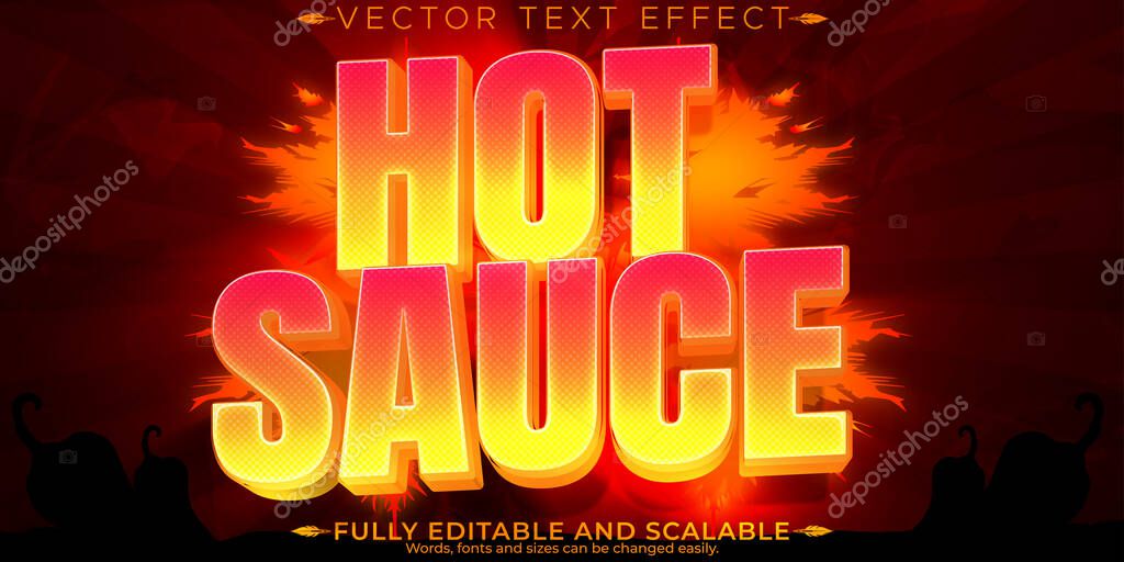 Hot sauce pepper text effect, editable mexican food fire text st