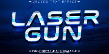Lazer silahı düzenlenebilir metin efekti, 3d metalik ve gelecekteki yazı tipi stili