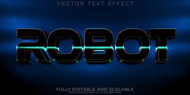 Robot metalik metin efekti, düzenlenebilir teknoloji ve parlak metin biçimi