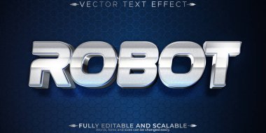 Robot metalik metin efekti, düzenlenebilir teknoloji ve parlak metin biçimi