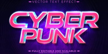 Siber punk metin efekti, düzenlenebilir gelecek ve dijital yazı tipi biçimi