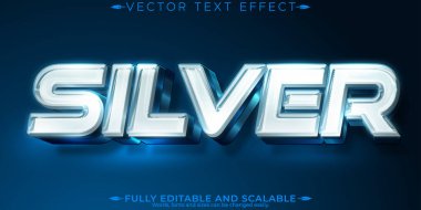 Gümüş metalik metin efekti, düzenlenebilir parlak ve zarif metin ahırı