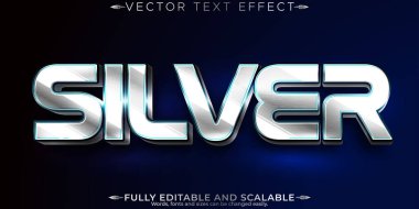 Düzenlenebilir Metin Efekti Gümüş, 3D Metalik ve Parlak Yazı Tipi