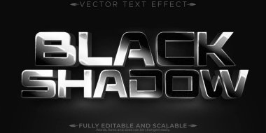 Düzenlenebilir metin efekti siyah, 3d metalik ve gölge yazı tipi biçimi