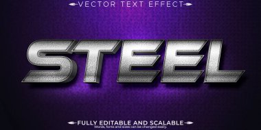 Metalik çelik metin efekti, düzenlenebilir parlak ve zarif metin stili