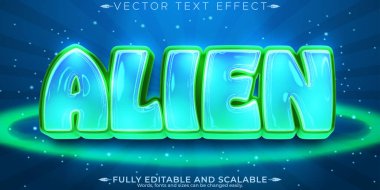 Düzenlenebilir metin efekti uzaylı, 3d boşluk ve UFO yazı tipi