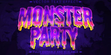 Canavar partisi metin efekti, düzenlenebilir cadılar bayramı ve parti metni ahırı