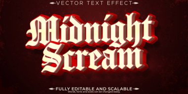 Çığlık korku metni efekti, düzenlenebilir vintage ve korkutucu metin tarzı