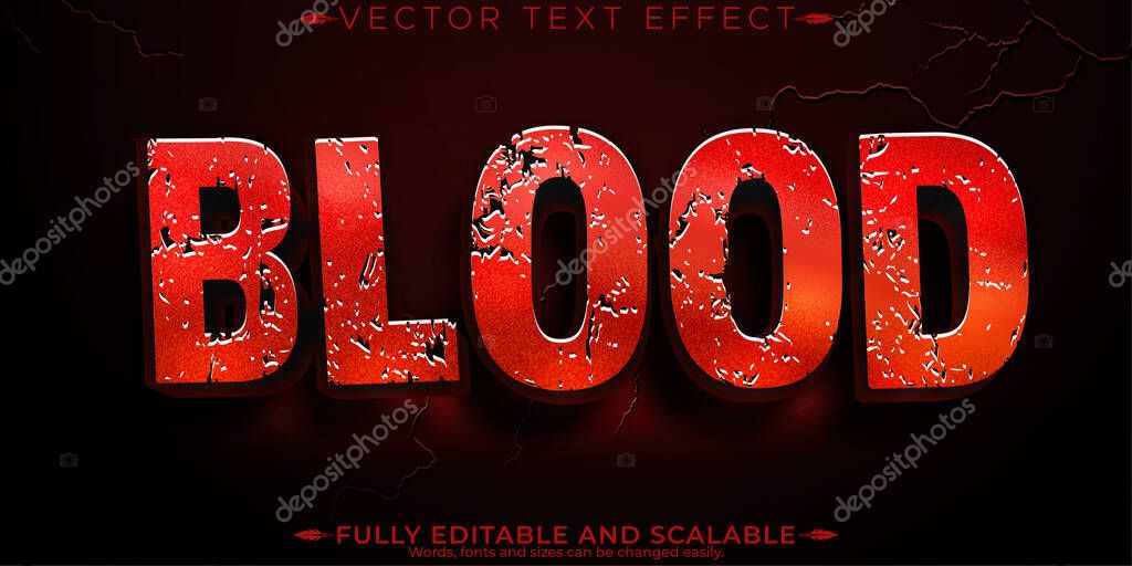 Blood text effect, editable metallic red text style