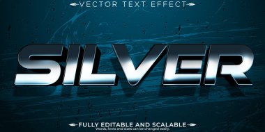 Gümüş metalik metin efekti, düzenlenebilir parlak ve zarif metin ahırı