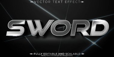 Kılıç gümüş metin efekti, düzenlenebilir metalik ve parlak yazı tipi