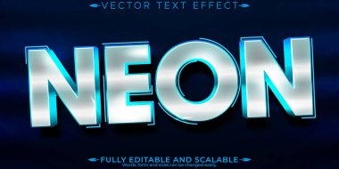 Neon koyu metin efekti, düzenlenebilir metalik ve mavi metin biçimi