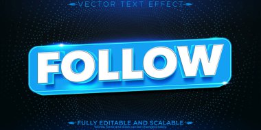 Metin efektini takip et, düzenlenebilir sosyal medya mavi metin biçimi