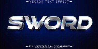 Düzenlenebilir metin efekti kılıcı, 3d metalik ve parlak yazı tipi