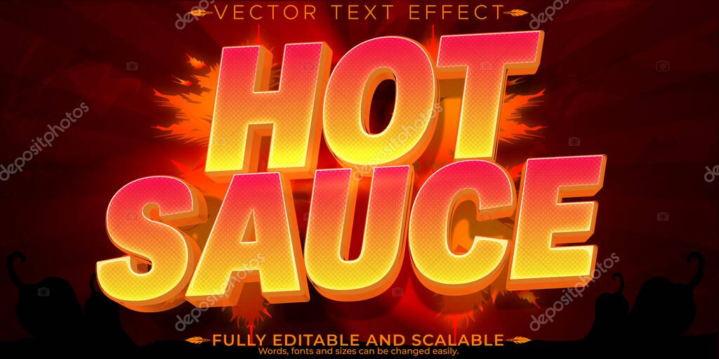 Hot sauce pepper text effect, editable mexican food fire text st
