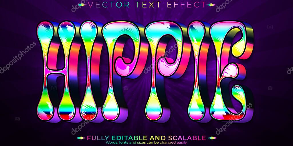 Hippie text effect, editable bohemian and trippy customizable fo
