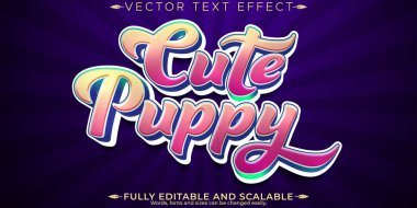 Şirin köpek yavrusu metin efekti, düzenlenebilir çizgi film ve çocuklar yazı stili