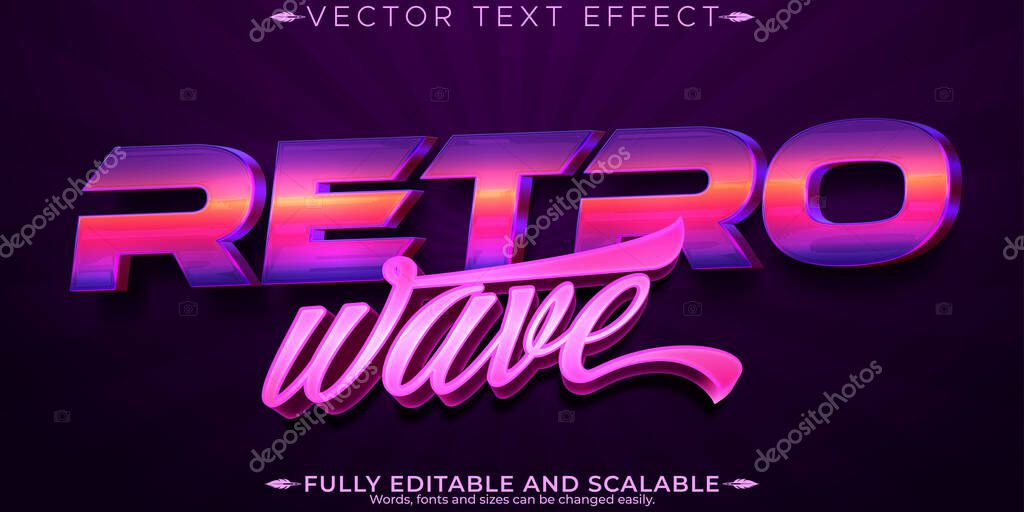 Retro Wave text effect, editable nostalgic and neon customizable