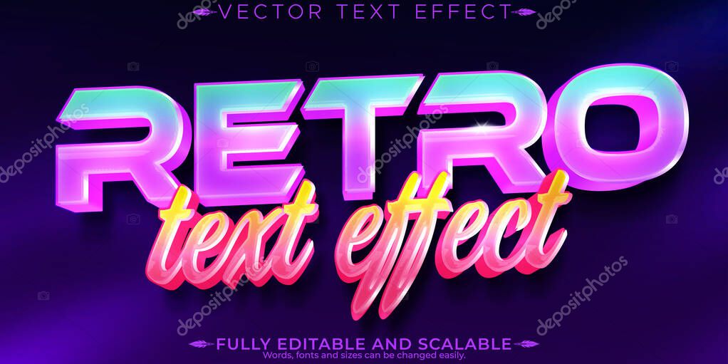 Vintage 80s text effect, editable retro future and cyber space t
